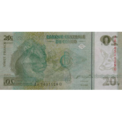 Rép. Démocr. du Congo - Pick 94 - 20 francs - Série JA Q - 30/06/2003 - Etat : NEUF