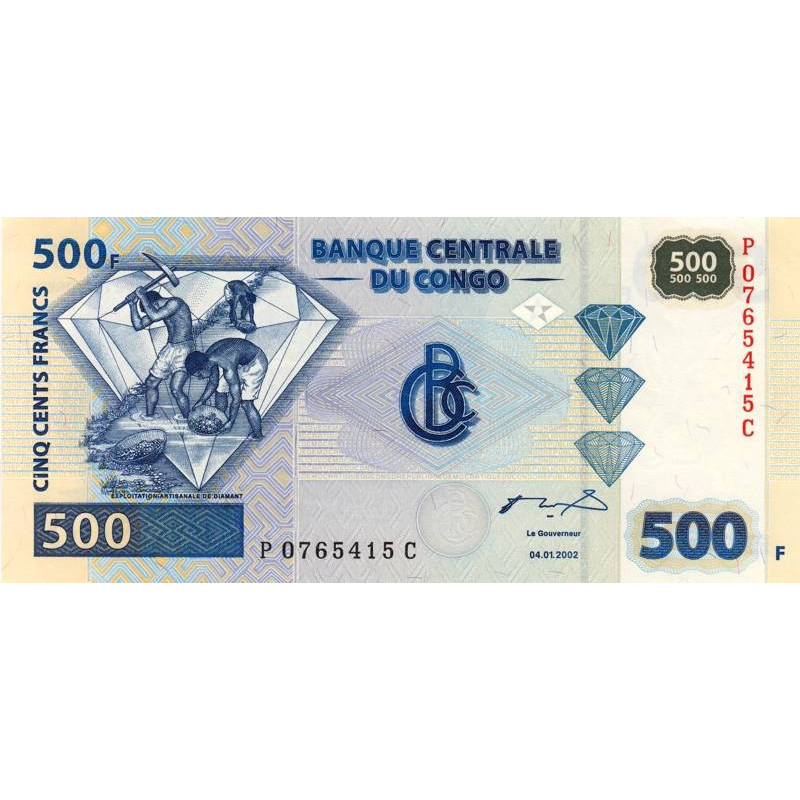 Rép. Démocr. du Congo - Pick 96a_1 - 500 francs - Série P C - 04/01/2002 - Etat : NEUF