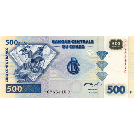 Rép. Démocr. du Congo - Pick 96a_1 - 500 francs - Série P C - 04/01/2002 - Etat : NEUF