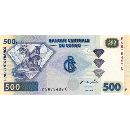 Rép. Démocr. du Congo - Pick 96B - 500 francs - Série P Q - 04/01/2002 - Etat : NEUF