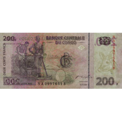 Rép. Démocr. du Congo - Pick 99a - 200 francs - Série NA B - 31/07/2007 - Etat : NEUF