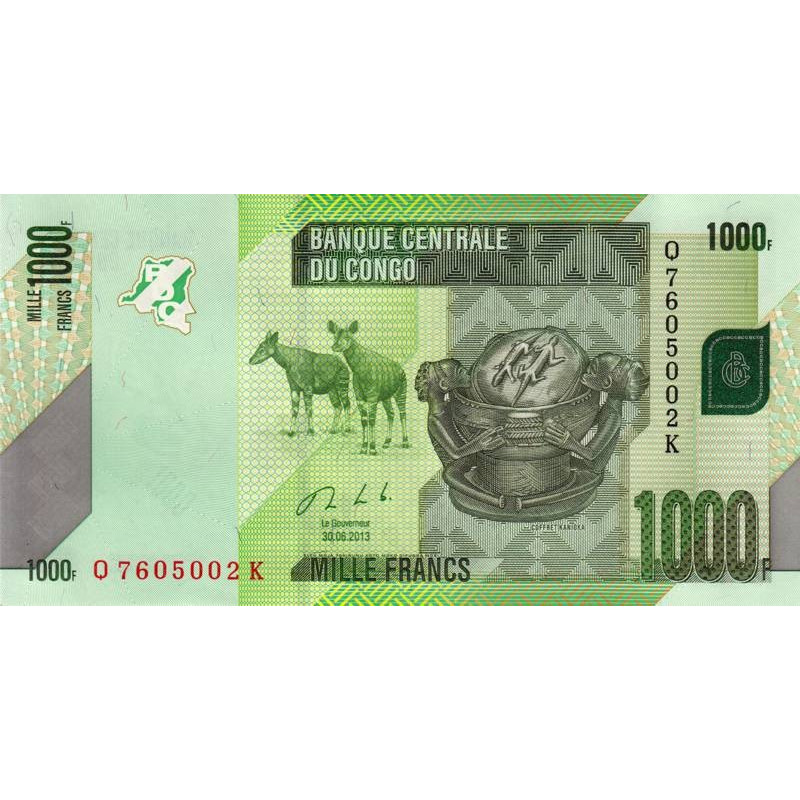 Rép. Démocr. du Congo - Pick 101b - 1'000 francs - Série Q K - 30/06/2013 - Etat : NEUF