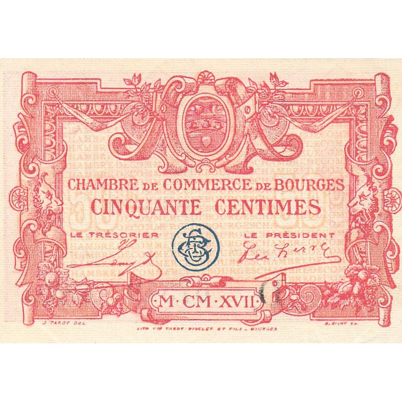 Bourges - Pirot 32-8 - Série D - 50 centimes - 1917 - Etat : SPL