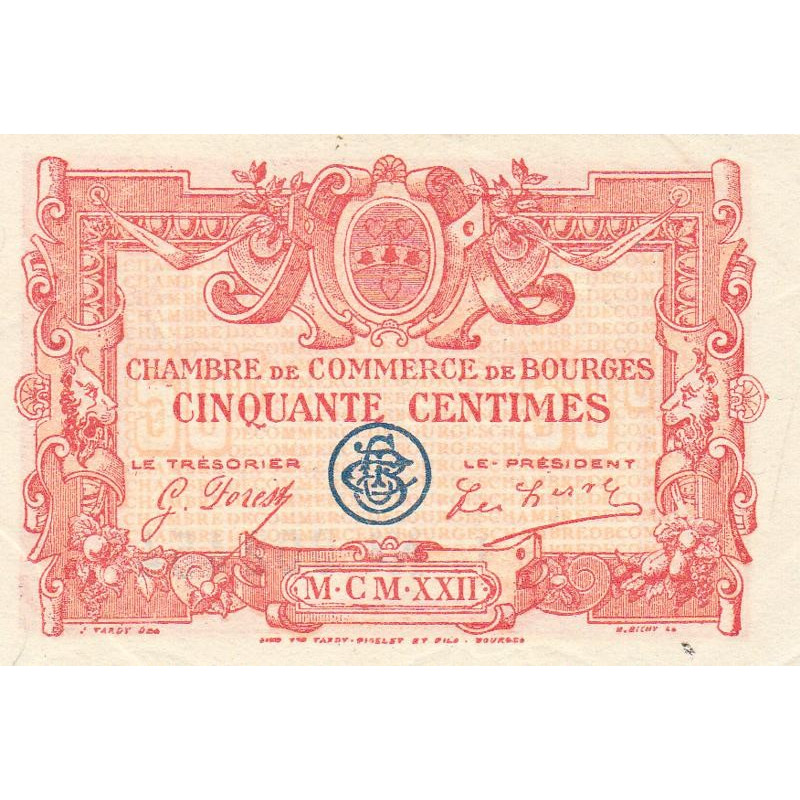 Bourges - Pirot 32-12 - Série I - 50 centimes - 1922 - Etat : SUP+