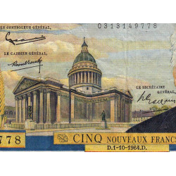 F 56-16 - 01/10/1964 - 5 nouv. francs - Victor Hugo - Série G.126 - Etat : TTB- à TTB