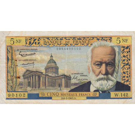 F 56-18 - 06/05/1965 - 5 nouv. francs - Victor Hugo - Série W.142 - Remplacement - Etat : TB+