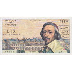 F 57-06 - 07/04/1960 - 10 nouv. francs - Richelieu - Série Q.61 - Etat : TTB à TTB+