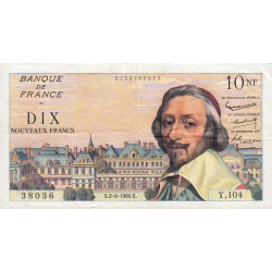 F 57-08 - 02/06/1960 - 10 nouv. francs - Richelieu - Série Y.104 - Etat : TTB à TTB+