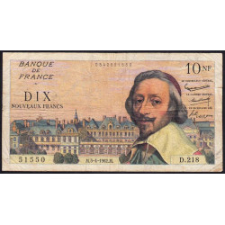 F 57-18 - 05/04/1962 - 10 nouv. francs - Richelieu - Série D.218 - Etat : TB-