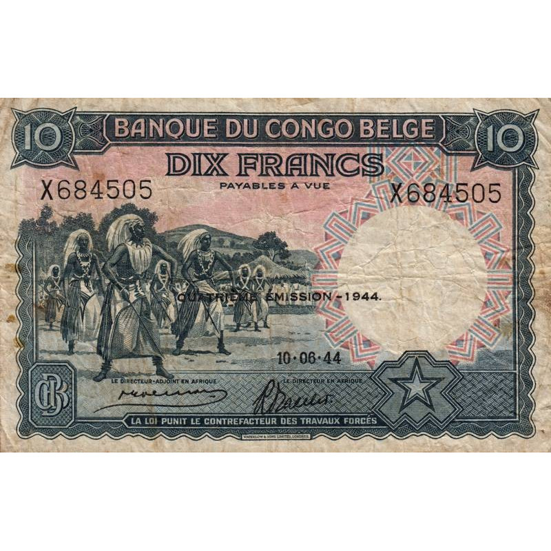 Congo Belge - Pick 14D - 10 francs - Série X - 10/06/1944 - Etat : TB-