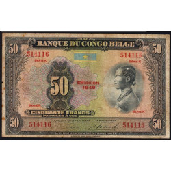 Congo Belge - Pick 16g - 50 francs - Série K - 1949 - Etat : TB-