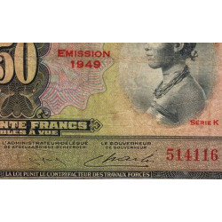 Congo Belge - Pick 16g - 50 francs - Série K - 1949 - Etat : TB-