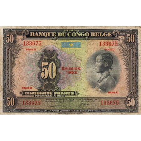 Congo Belge - Pick 16j - 50 francs - Série U - 1952 - Etat : TB-