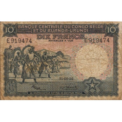 Congo Belge - Pick 22_3 - 10 francs - Série E - 31/08/1952 - Etat : TB-