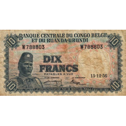 Congo Belge - Pick 30b_6 - 10 francs - Série W - 15/12/1956 - Etat : TB-