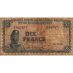 Congo Belge - Pick 30b_13 - 10 francs - Série A/X - 01/06/1958 - Etat : B-