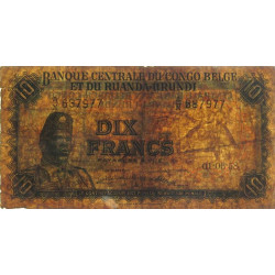Congo Belge - Pick 30b_13 - 10 francs - Série A/X - 01/06/1958 - Etat : B-