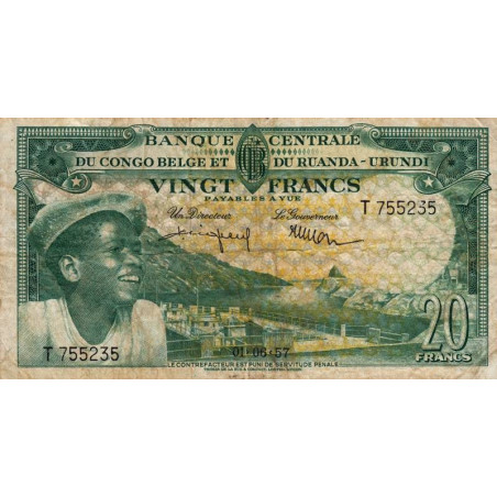 Congo Belge - Pick 31_4 - 20 francs - Série T - 01/06/1957 - Etat : TB