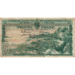 Congo Belge - Pick 31_4 - 20 francs - Série T - 01/06/1957 - Etat : TB