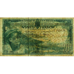 Congo Belge - Pick 31_4 - 20 francs - Série T - 01/06/1957 - Etat : TB