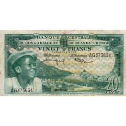 Congo Belge - Pick 31_7 - 20 francs - Série AG - 01/12/1957 - Etat : TTB-