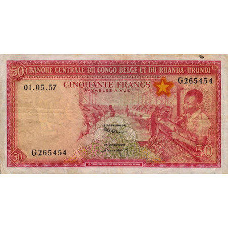 Congo Belge - Pick 32_3 - 50 francs - Série G - 01/05/1957 - Etat : TTB-