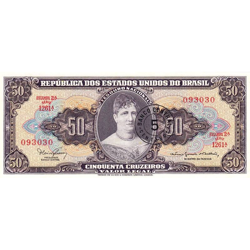 Brésil - Pick 184a - 5 centavos / 50 cruzeiros - Série 1261 - Estampa 2 - 1966 - Etat : NEUF