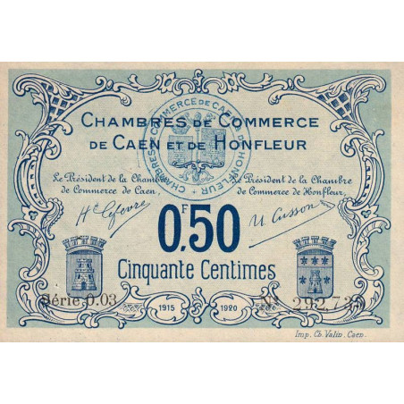 Caen & Honfleur - Pirot 34-4 - 50 centimes - Série 003 - 1915 - Etat : SUP