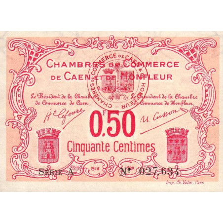 Caen & Honfleur - Pirot 34-12 - 50 centimes - Série A - 1915 - Etat : TTB+