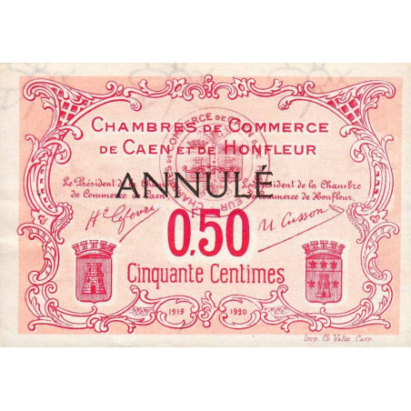 Caen & Honfleur - Pirot 34-13 - 50 centimes - 1915 - Annulé - Etat : SUP+