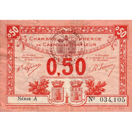 Caen & Honfleur - Pirot 34-16 - 50 centimes - Série A - 1920 - Etat : TB