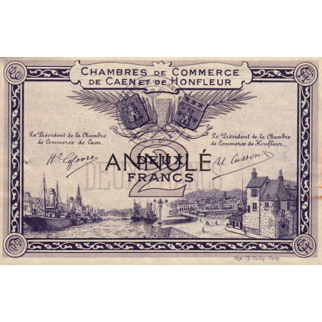 Caen & Honfleur - Pirot 34-11 - 2 francs - 1915 - Annulé - Etat : SUP