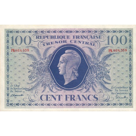 VF 06-01c - 100 francs - Trésor central - 1943 - Série PK - Etat : SUP+ à SPL