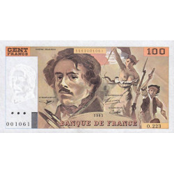 F 69bisU-07 - 1993 - 100 francs - Delacroix modifié - Série O.223 - Uniface - Etat : SPL