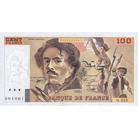 F 69bisU-07 - 1993 - 100 francs - Delacroix modifié - Série O.223 - Uniface - Etat : SPL