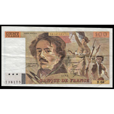 F 69-07 - 1983 - 100 francs - Delacroix modifié - Série B.68 - Variété - Etat : TTB