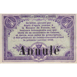 Cahors (Lot) - Pirot 35-15 - 1 franc - Série G. - 01/01/1915. - Annulé - Etat : SPL