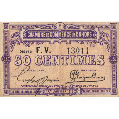 Cahors (Lot) - Pirot 35-16 - 50 centimes - Série F.V. - 01/01/1915 - Etat : B+