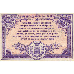 Cahors (Lot) - Pirot non répertorié - 50 centimes - Série F.V. - 01/01/1915. - Annulé - Etat : SUP+