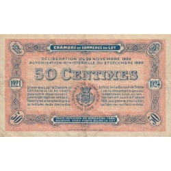 Cahors (Lot) - Pirot 35-25 - 50 centimes - Série M - 29/11/1920 - Etat : TB