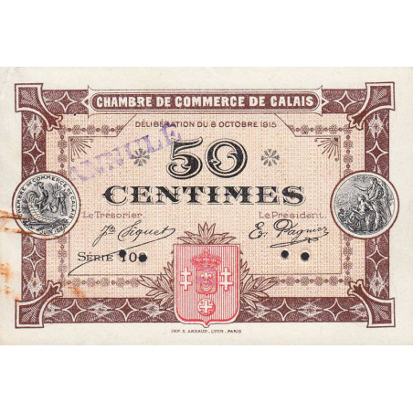 Calais - Pirot 36-10 - 50 centimes - Série 103 - 08/10/1915 - Annulé - Etat : SUP