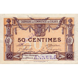 Calais - Pirot 36-34 - 50 centimes - Série A - Remplacement 5e émission (1919) - Annulé - Etat : SUP+ à SPL