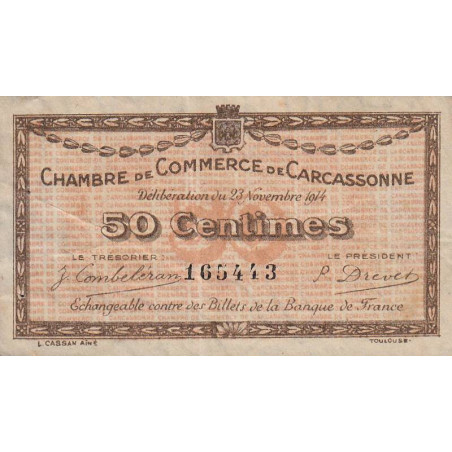 Carcassonne - Pirot 38-1 variété - 50 centimes - 1914 - Etat : TTB