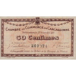 Carcassonne - Pirot 38-1 variété - 50 centimes - 1914 - Etat : TTB+