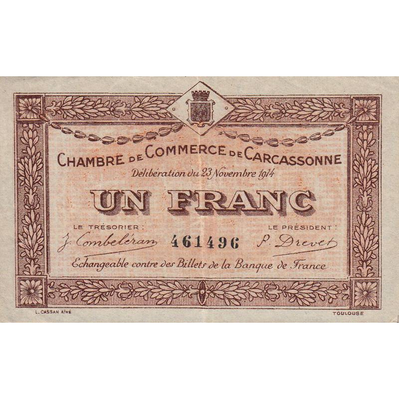 Carcassonne - Pirot 38-6 - 1 franc - 1914 - Etat : TTB