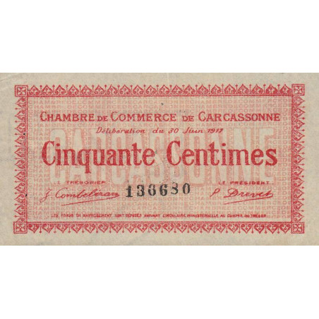 Carcassonne - Pirot 38-11 variété - 50 centimes - 1917 - Etat : SUP