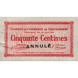 Carcassonne - Pirot 38-12 variété - 50 centimes - 1917 - Annulé - Etat : SUP+