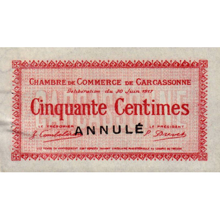 Carcassonne - Pirot 38-12 variété - 50 centimes - 1917 - Annulé - Etat : SUP+