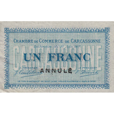 Carcassonne - Pirot 38-14 variété - 1 franc - 1917 - Annulé - Etat : TTB+