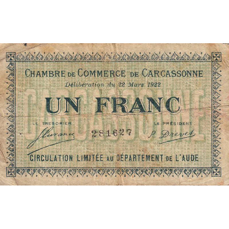 Carcassonne - Pirot 38-21 - 1 franc - 1922 - Etat : B